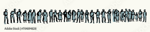 Vector drawing. People stand in a long line