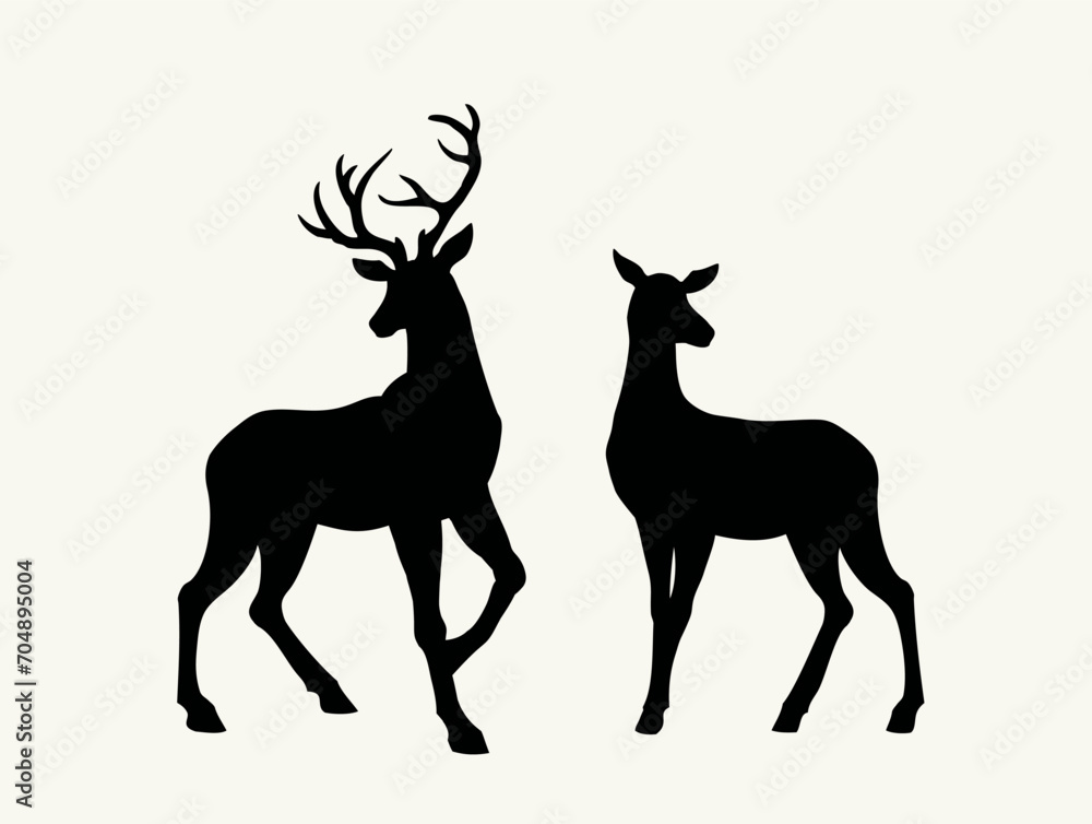 Silhouette of deer in the grass by the oaks. Vector drawing Silhouette of deer in the grass by the oaks. Vector drawing