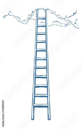 Vector drawing of high ladder at clouds