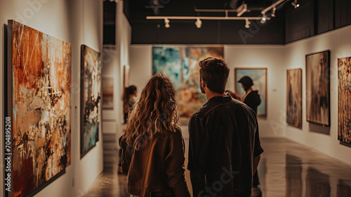 Couple on a date in an art gallery photo
