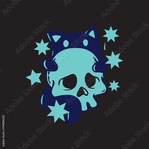 Vector illustration of skull and black cat