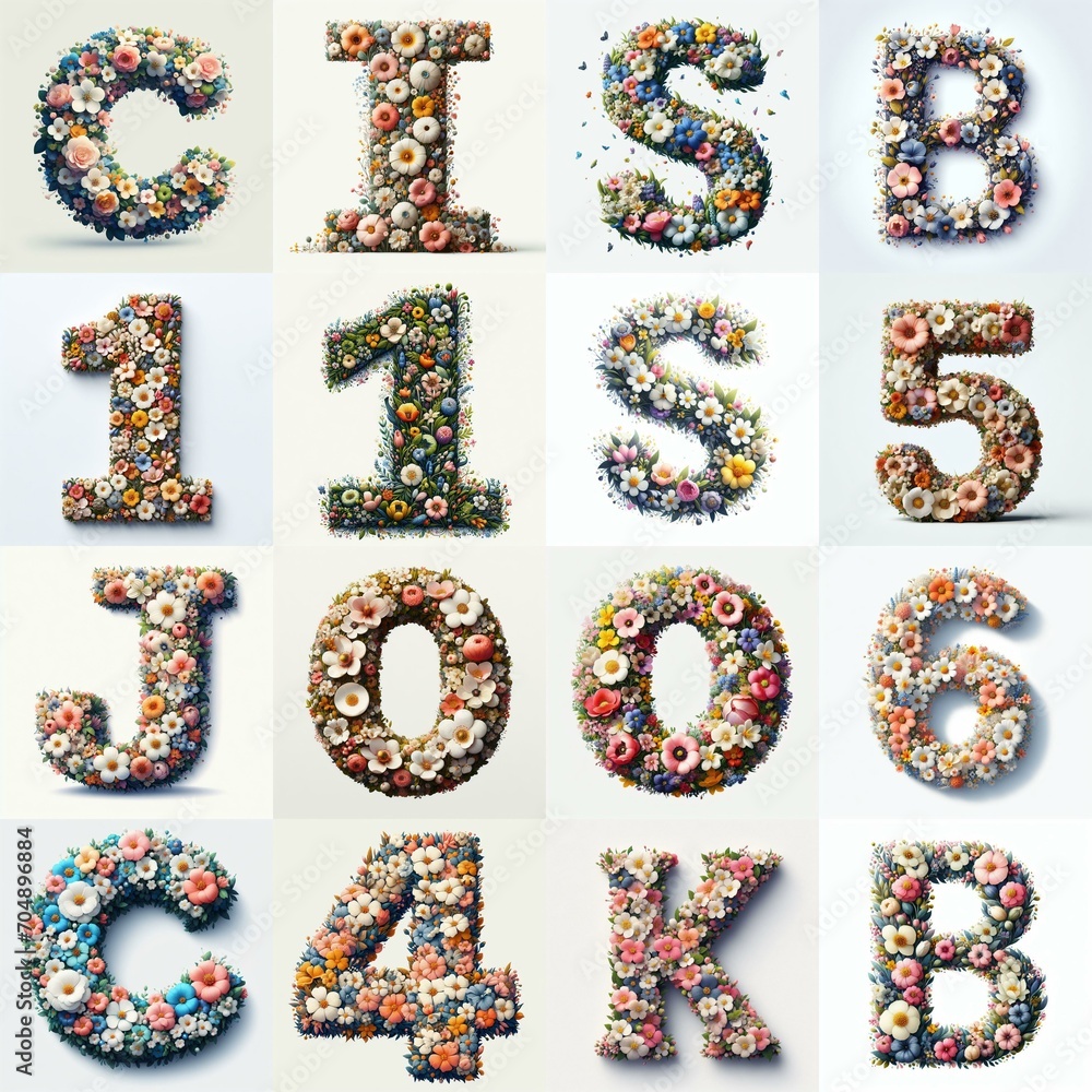 Naklejka premium Flowers typography. AI generated illustration