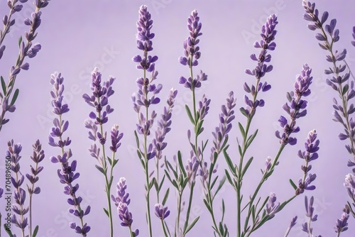 A group of lavender sprigs, their tiny purple flowers adding a touch of fragrant beauty against a soft lilac background.