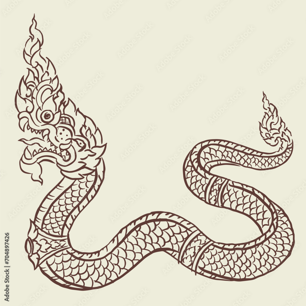 illustration of Thai dragon vector for card decoration illustration - obrazy, fototapety, plakaty 