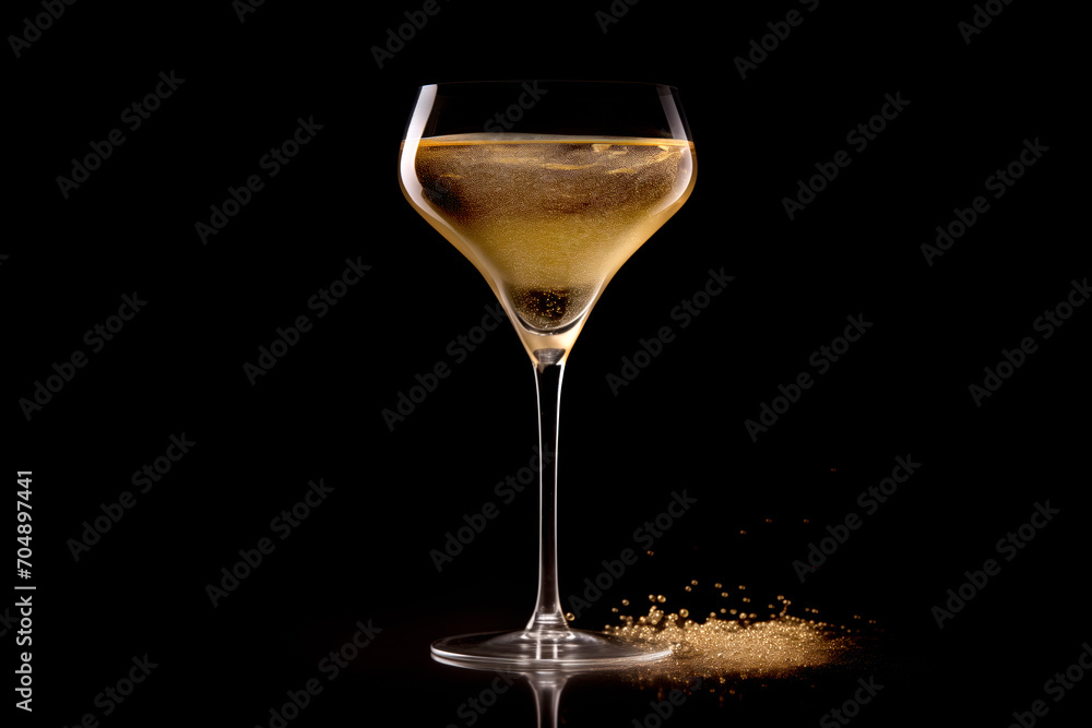 A crystal-clear flute glass of champagne isolated on black background A crystal-clear flute glass of champagne isolated on black background