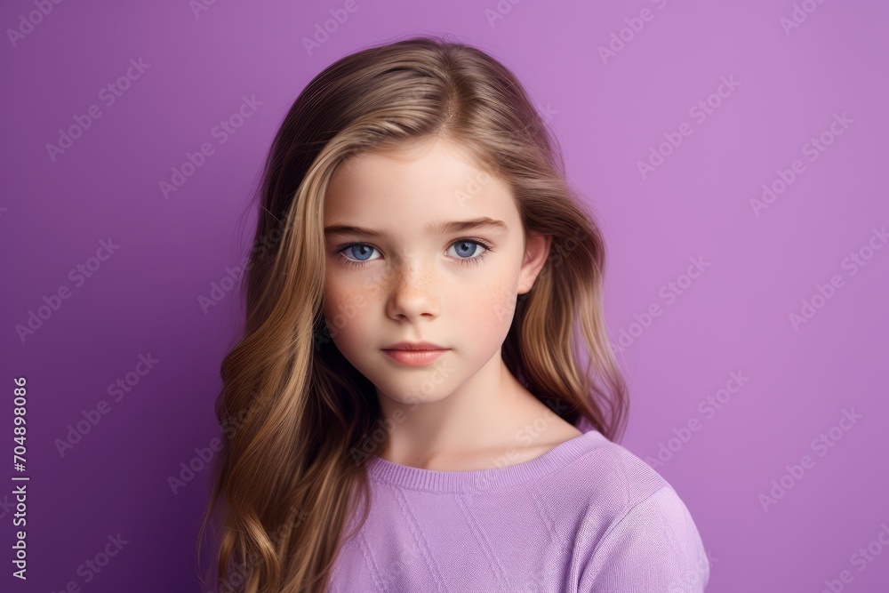 Portrait of a little girl with long hair on a purple background. Portrait of a little girl with long hair on a purple background.