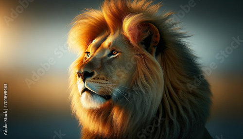 Majestic portrait of an African male lion in golden hour light. © SpeedShutter