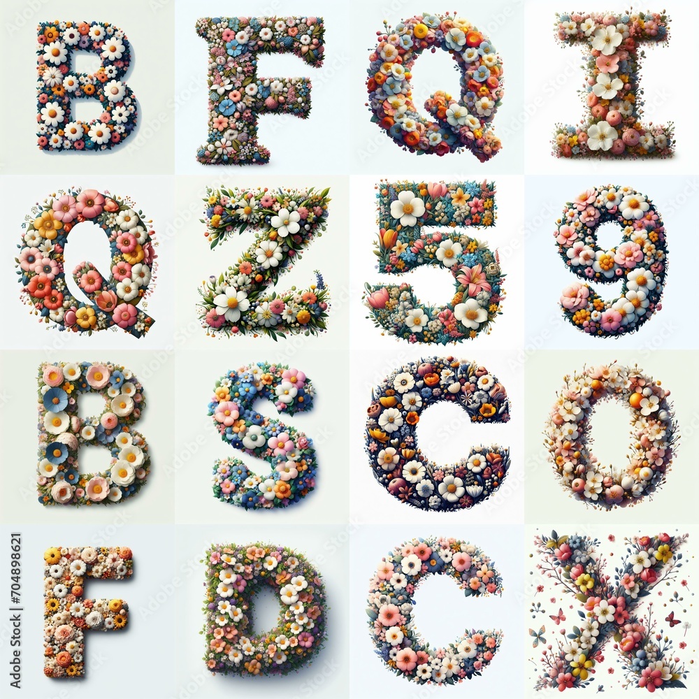 Naklejka premium Flowers typography. AI generated illustration