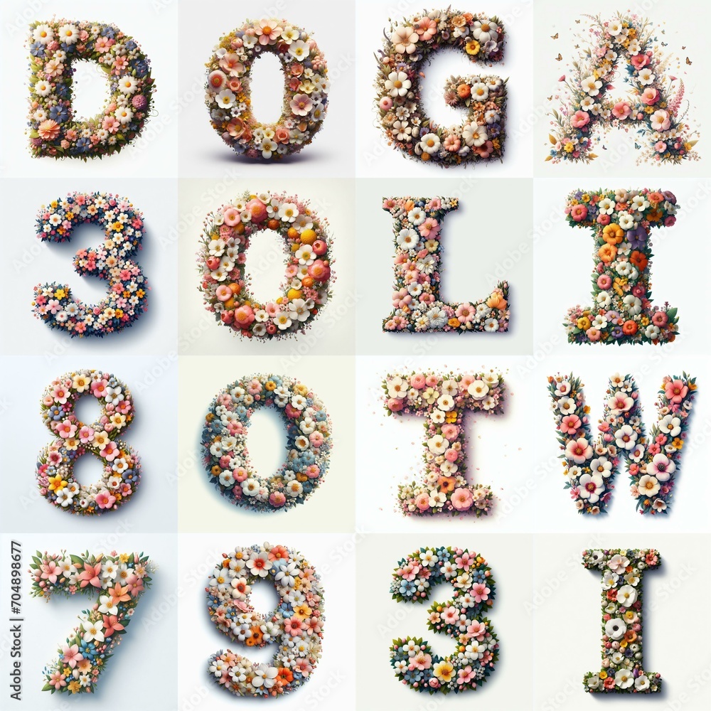 Naklejka premium Flowers typography. AI generated illustration