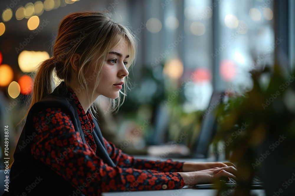 Young woman working in the office with computer Young woman working in the office with computer