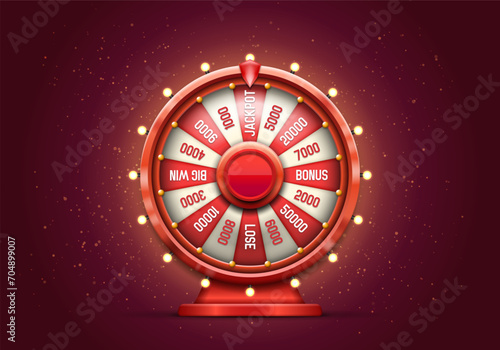Wheel of fortune. Spinning lucky roulette on a bright background. Vector illustration.