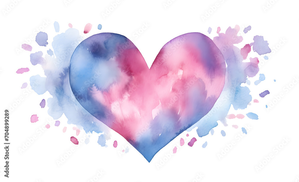 Hand-drawn painted pink and blue heart, element for design. Valentine's day. For holiday, postcard, poster