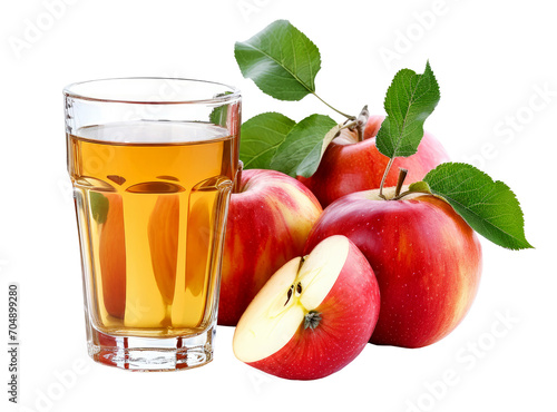 glass of apple juice with red apples isolated on white or trnsparent background photo