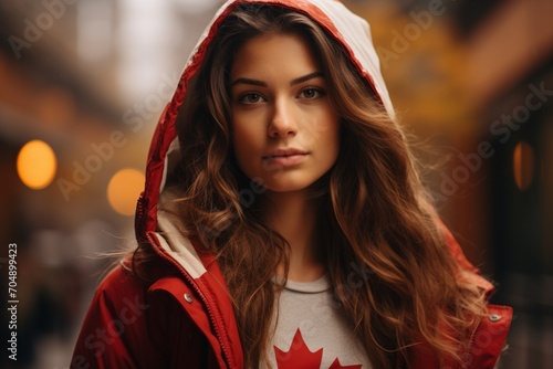 full shot of a woman with canadian flag photo