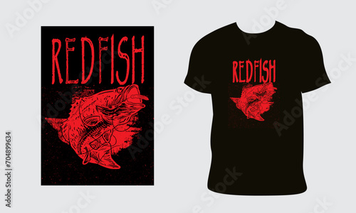T shirt design Red Fish, Vector T Shirt Fish Design, Unique T shirt design, Fish Design For T Shirt, Red Fish T shirt Design.
