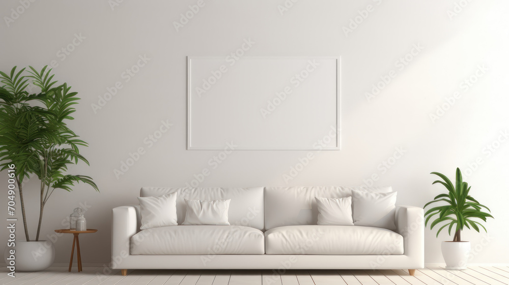 Naklejka premium Modern, white minimalist interior. Modern interior design for posters in the living room