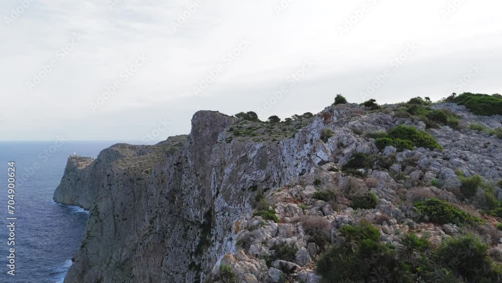Scenic, Cinematic, Aerial View Of A Mountainous Region In Majorca With Cliffs. Scenic, Cinematic, Aerial View Of A Mountainous Region In Majorca With Cliffs.