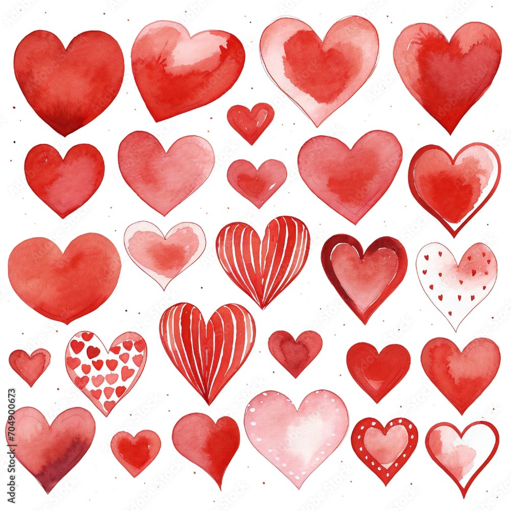 Collection of hand-drawn painted red hearts clipart on white background Generative AI Collection of hand-drawn painted red hearts clipart on white background Generative AI