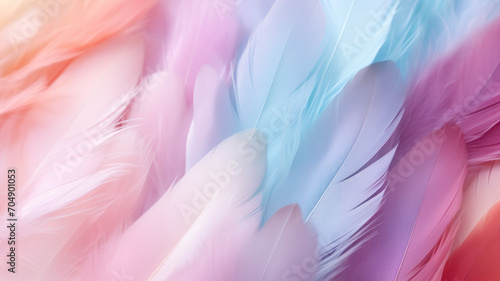 Pastel colored of chicken feathers in soft and blur style for the background