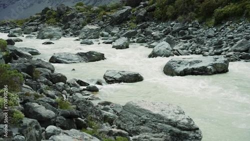 Mueller River Mt Cook New Zealand running water photo