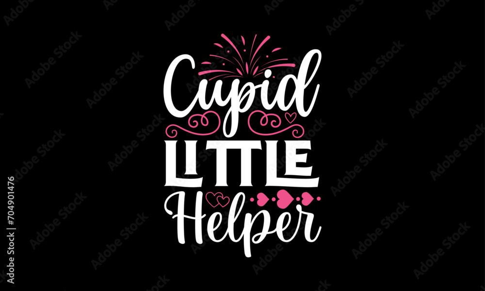 Naklejka premium Cupid Little Helper - Valentines Day T shirt Design, Hand drawn lettering phrase, Cutting and Silhouette, for prints on bags, cups, card, posters.