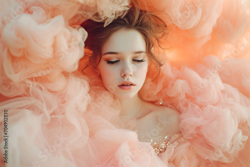 Portrait of a woman in peach fuzz smoke