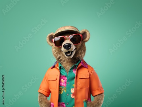 portrait photo of anthropomorphic fashion Bear dressed for summer vacation © keystoker