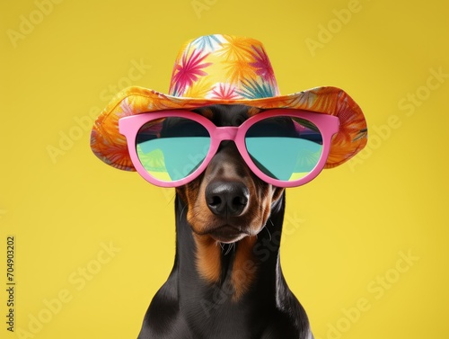 portrait photo of fashion Doberman Pinscher Dog dressed for summer vacation © keystoker