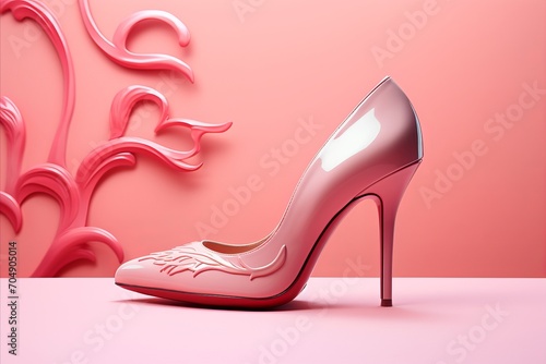 Pink patent leather high heels on a blue background. photo