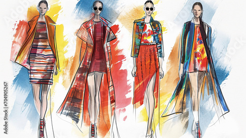Sketches of fashion dress designs.