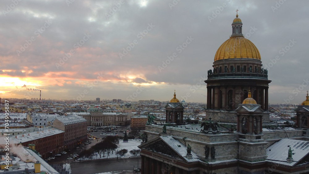 St. Isaac's Cathedral in St. Petersburg at dawn