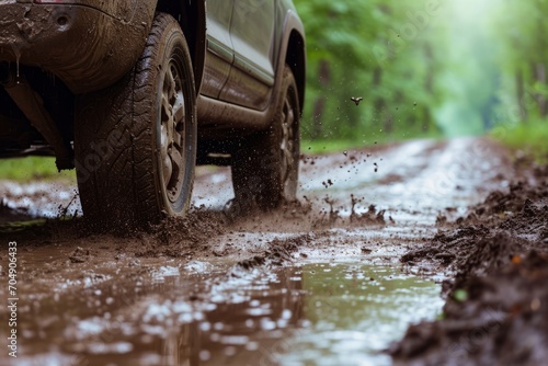 Car tire driving through the mud after rain © NEXTUZ