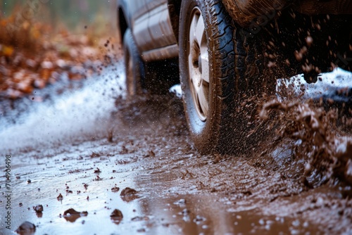 Car tire driving through the mud after rain © IMAGE