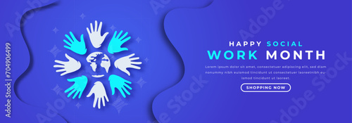 Happy Social Work Month Paper cut style Vector Design Illustration for Background, Poster, Banner, Advertising, Greeting Card