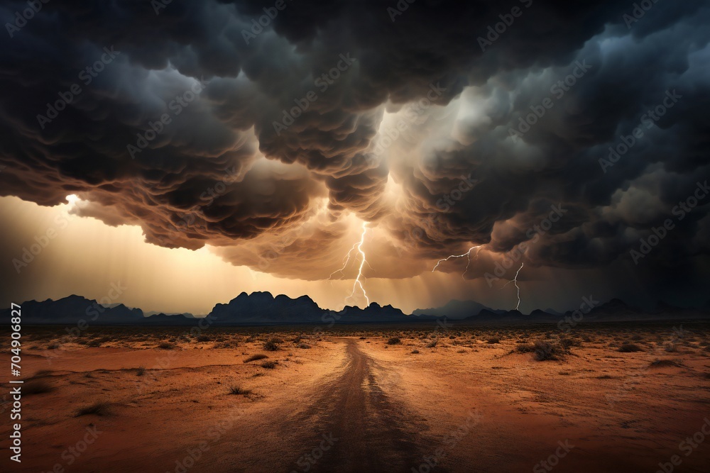 custom made wallpaper toronto digitalDramatic view of heavy thunder storm coming over the desert Generative AI