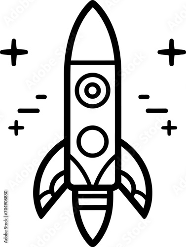 Rocket is starting silhouette in black color. Vector template design.