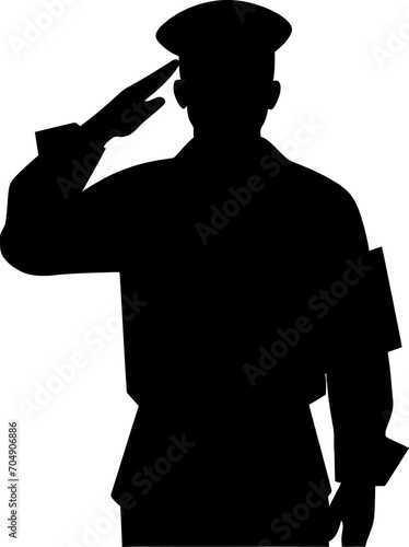 Soldier saluting silhouette in black color. Vector template design.