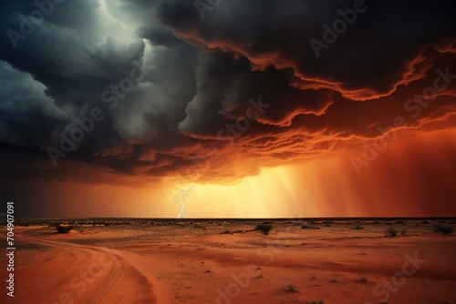 Dramatic view of heavy thunder storm coming over the desert Generative AI © LayerAce.com