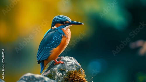 Kingfisher bird sitting on a rock with a beautiful background.