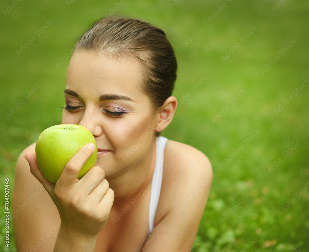 Beautiful young girl with green apple Beautiful young girl with green apple