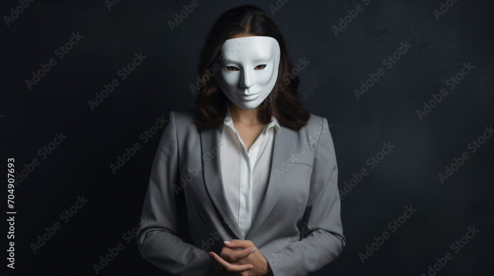 Businesswoman in a white mask