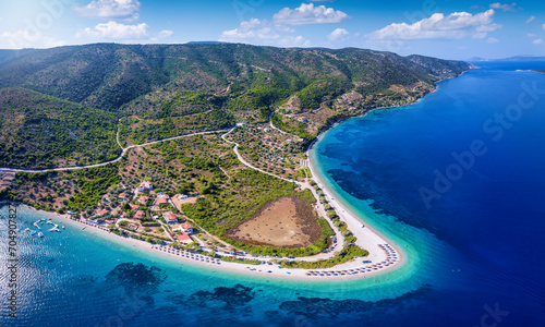 Aerial view of the coast of Alonissos island with the beautiful beach at Agios Dimitrios  Sporades  Greece