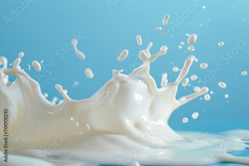 Milk splash isolated on blue background © IMAGE