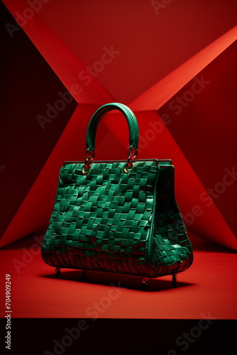 Textured Teal Tote on Red Drapery
