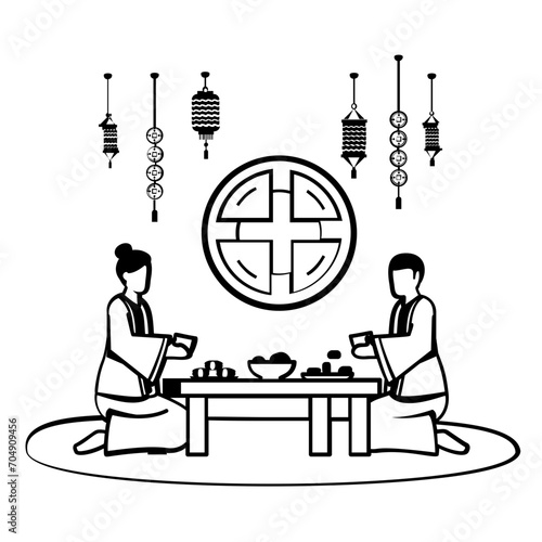 Cha Dao ceremony vector design, Chinese New Years Eve symbol, Year of the Dragon sign, China Spring Festival scene illustration, Tea culture spiritual connotation on Mid Autumn Celebration concept