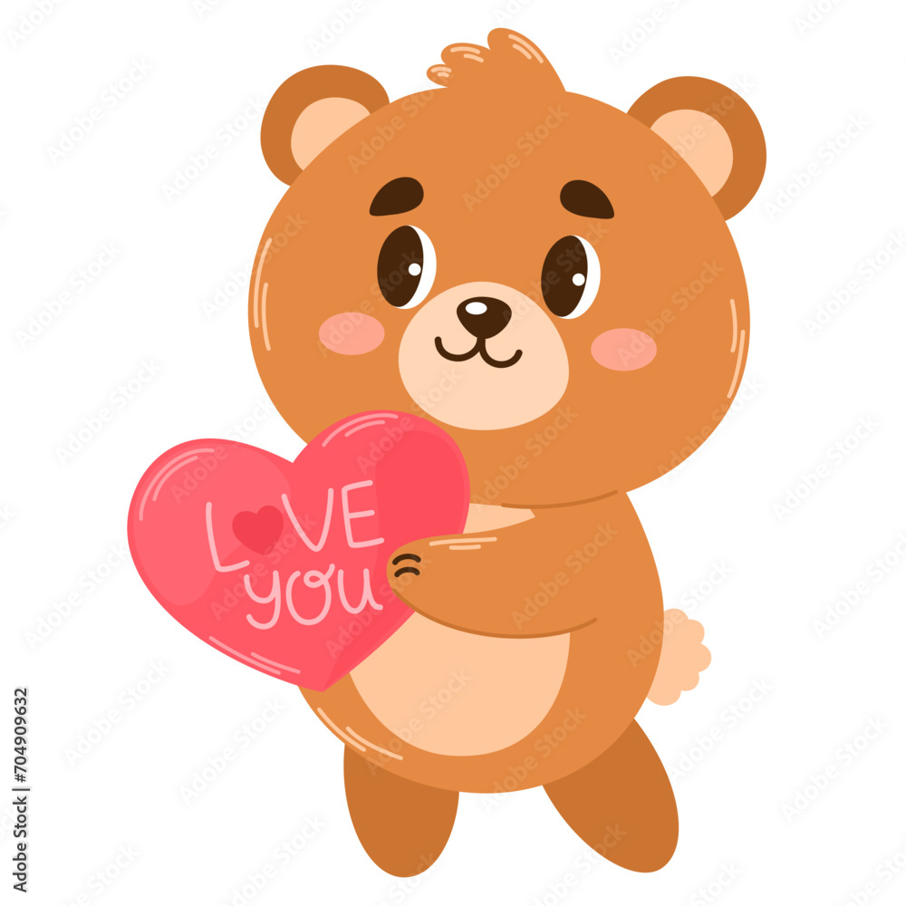 Teddy bear holding a heart. Cute cartoon animal holding heart. For website banner, Sale, Valentine card, cover, flyer or poster trendy vector illustration Teddy bear holding a heart. Cute cartoon animal holding heart. For website banner, Sale, Valentine card, cover, flyer or poster trendy vector illustration