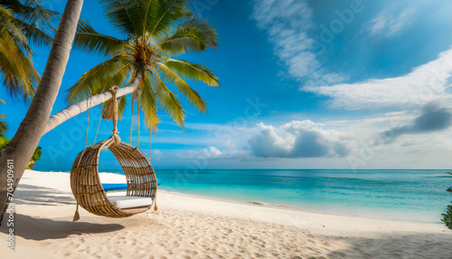 A beach swing chair on a tropical beach