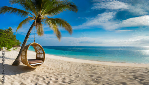A beach swing chair on a tropical beach © LynnC