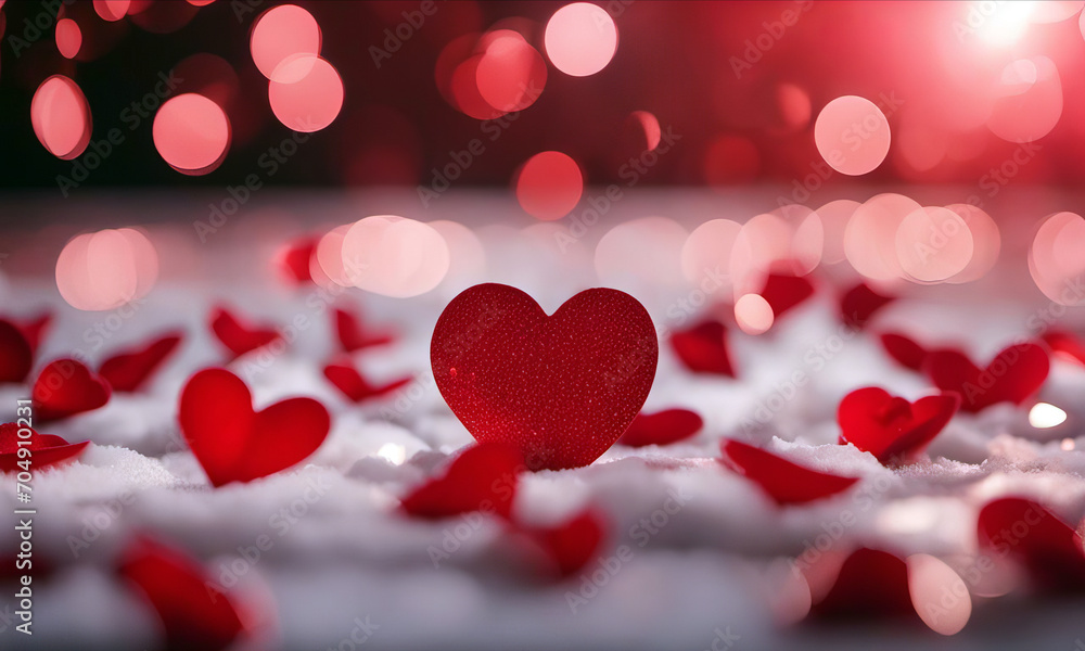 Valentine's day background with red hearts and bokeh