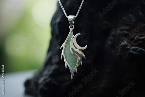 silver necklace with jade stone photo